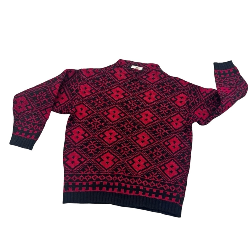 Vintage Red And Black Snowflake Design Austrian Wool Ski Sweater Size Large